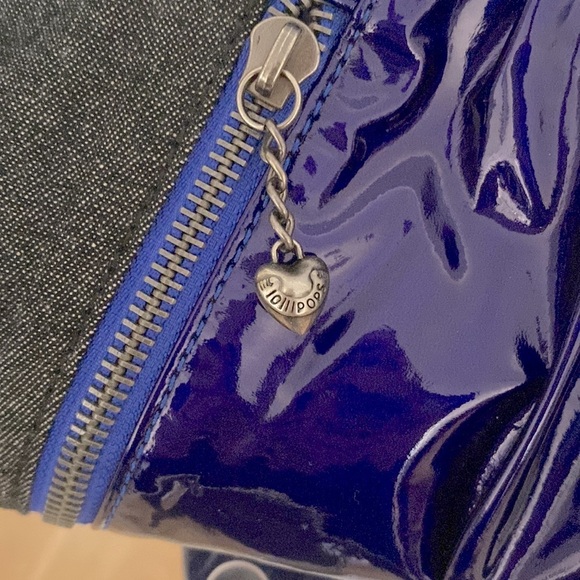Lollipops  brand denim and vinyl blue clutch. Sweet heart logo zip pulls. - Picture 3 of 4